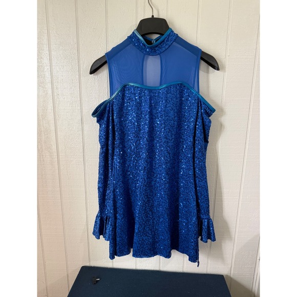 Weissman Other - Weissman Royal Blue Sequin Cold Shoulder Dance Costume Mock Neck Ruffle Size SA